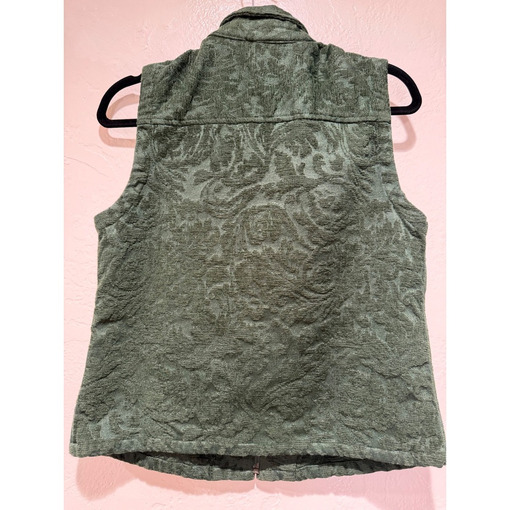 Christopher & Banks Petite Green Floral Damask Jacquard Full Zip Vest PM - Picture 2 of 7